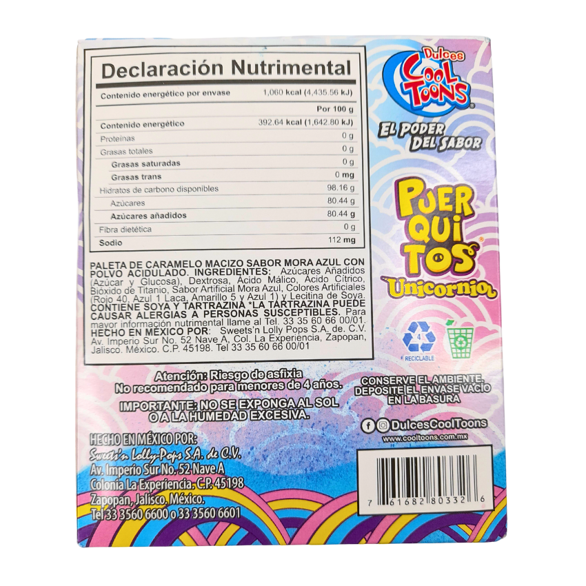 Paleta Puerquitos Unicornio Cool Toons 15 Piezas
