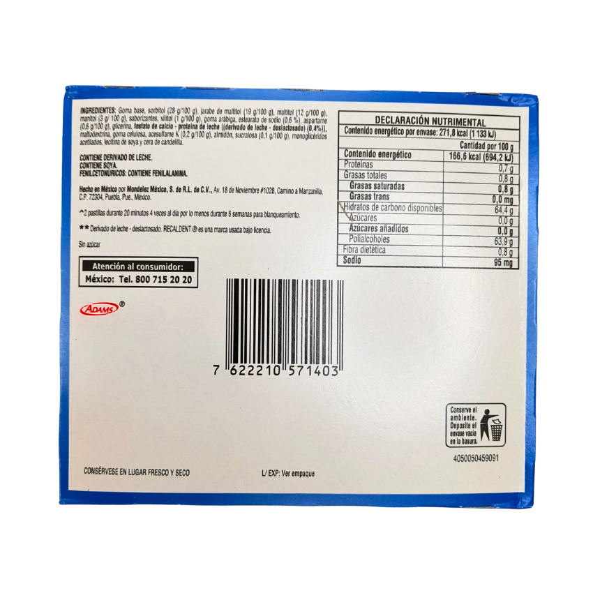 Adams Trident Xtra Care Menta 12 Piezas