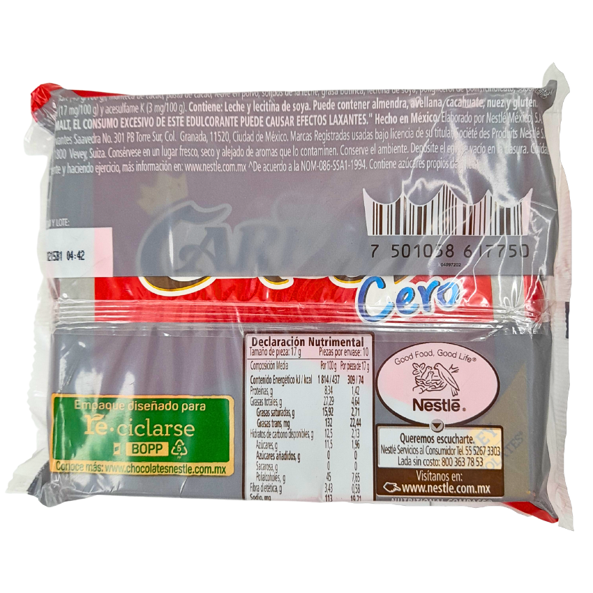 chocolate carlos v sin azúcar nestlé
