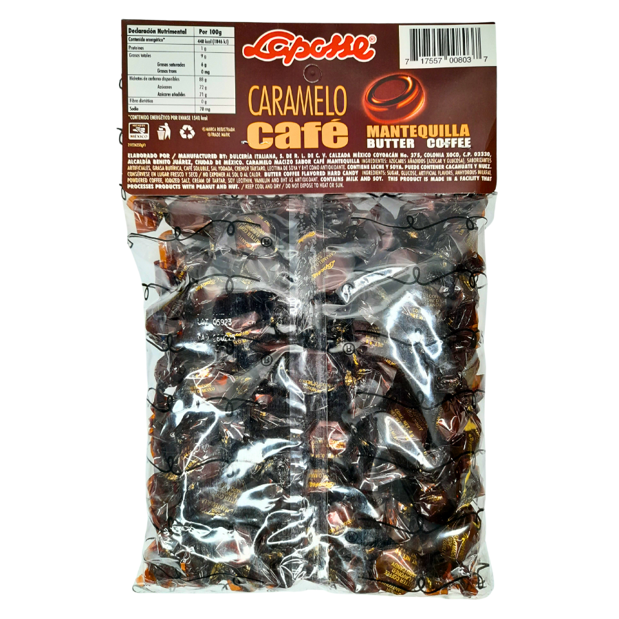 caramelo macizo refinado con sabor a mantequilla y café laposse