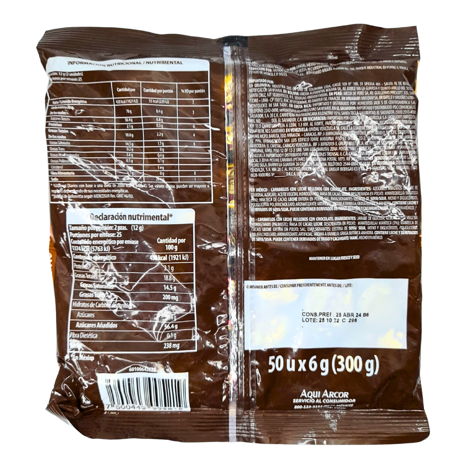 caramelo selecto cremoso con sabor chocolate butter toffees arcor