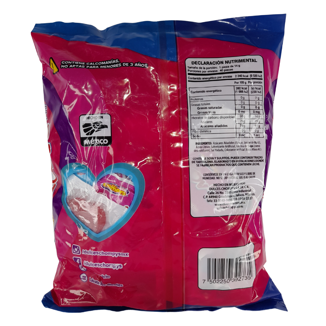 paleta caramelo macizo sabor fresa forma de corazon san valentin chompys