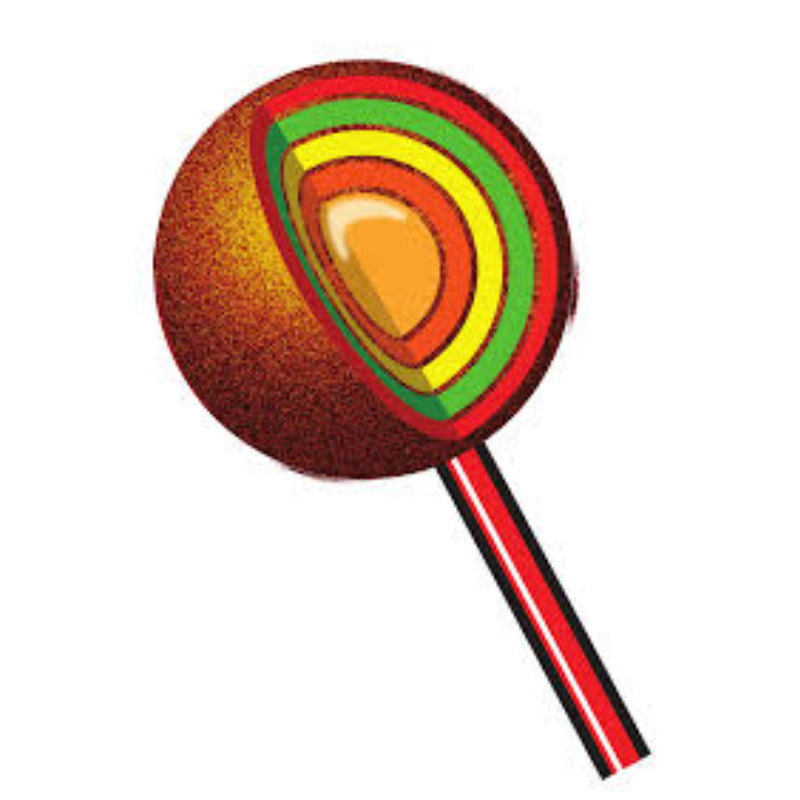 paleta confitada multi capa con goma de mascar y caramelo suave pachicleta