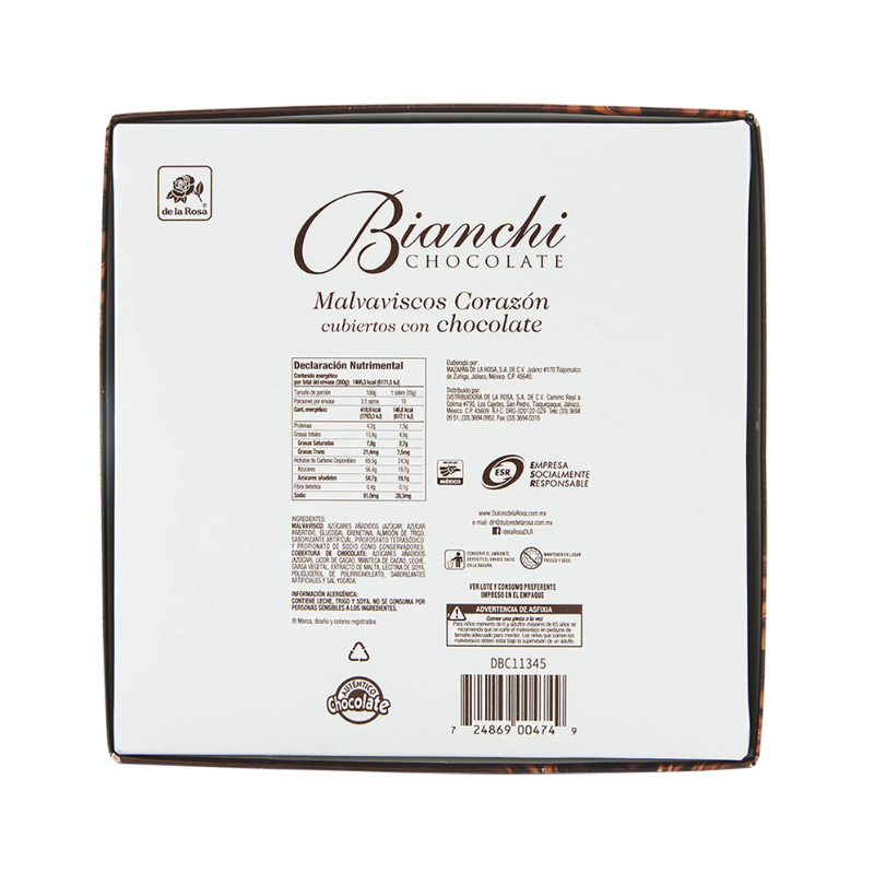 Corazón Bianchi Cubierto con Chocolate de la Rosa Caja con 50 Piezas