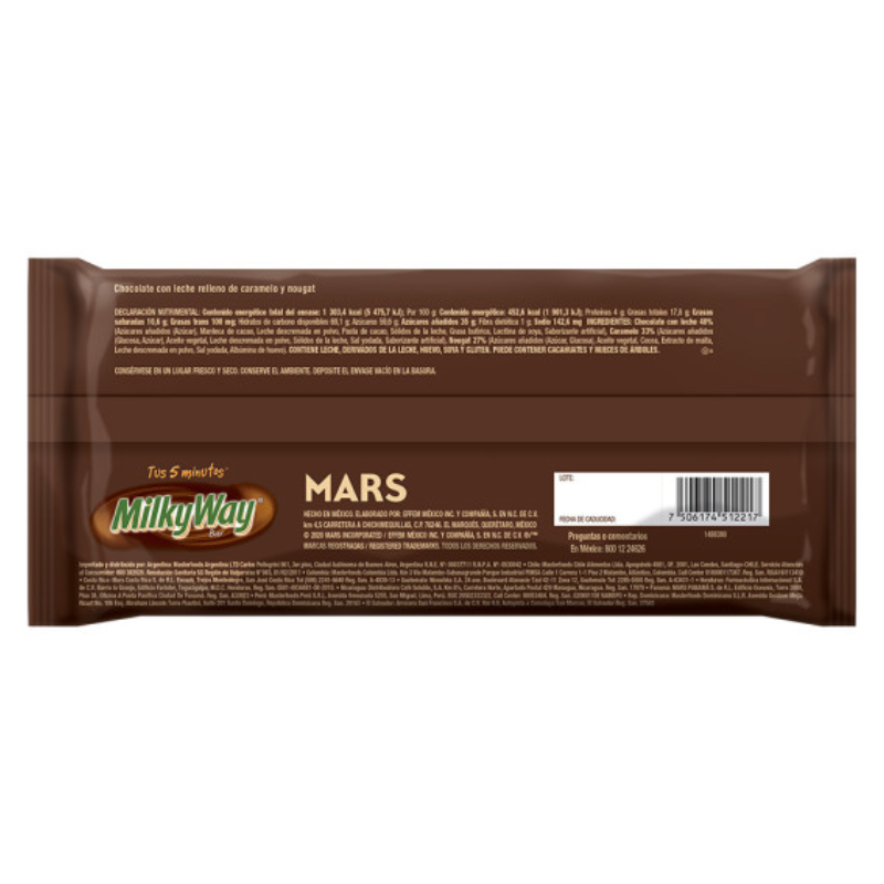 barra de chocolate Milky Way de mars rellena de caramelo y nougat