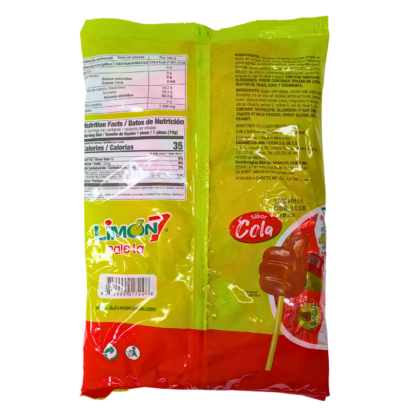 Anahuac Limón 7 Paleta Like Cola 30pz