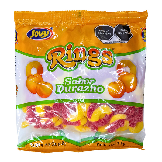 Gomitas de grenetina aciduladas sabor durazno rings durazno jovy