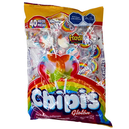 paleta de caramelo macizo miltisabor chipis glotón arcoiris fradi