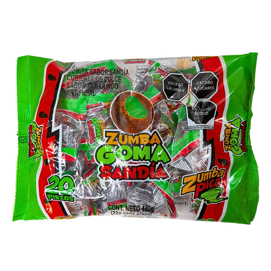 goma de grenetina sabor sandia confitada con chile en polvo zumba goma sandia zumba pica