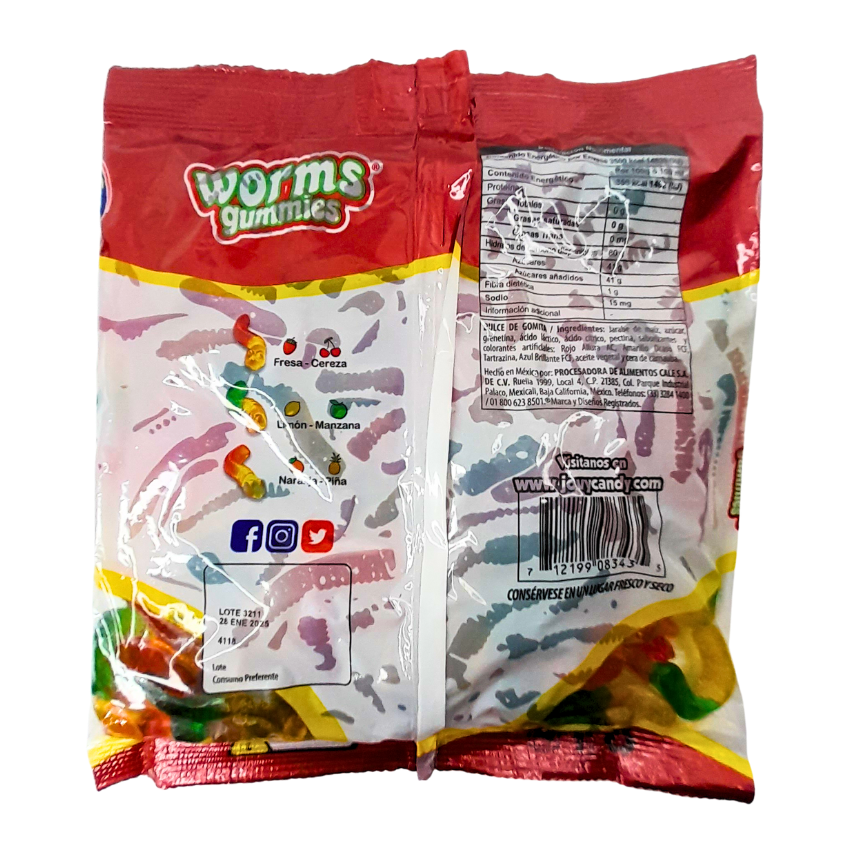 gomitas de grenetina con sabores frutales acidulados worms gummies jovy