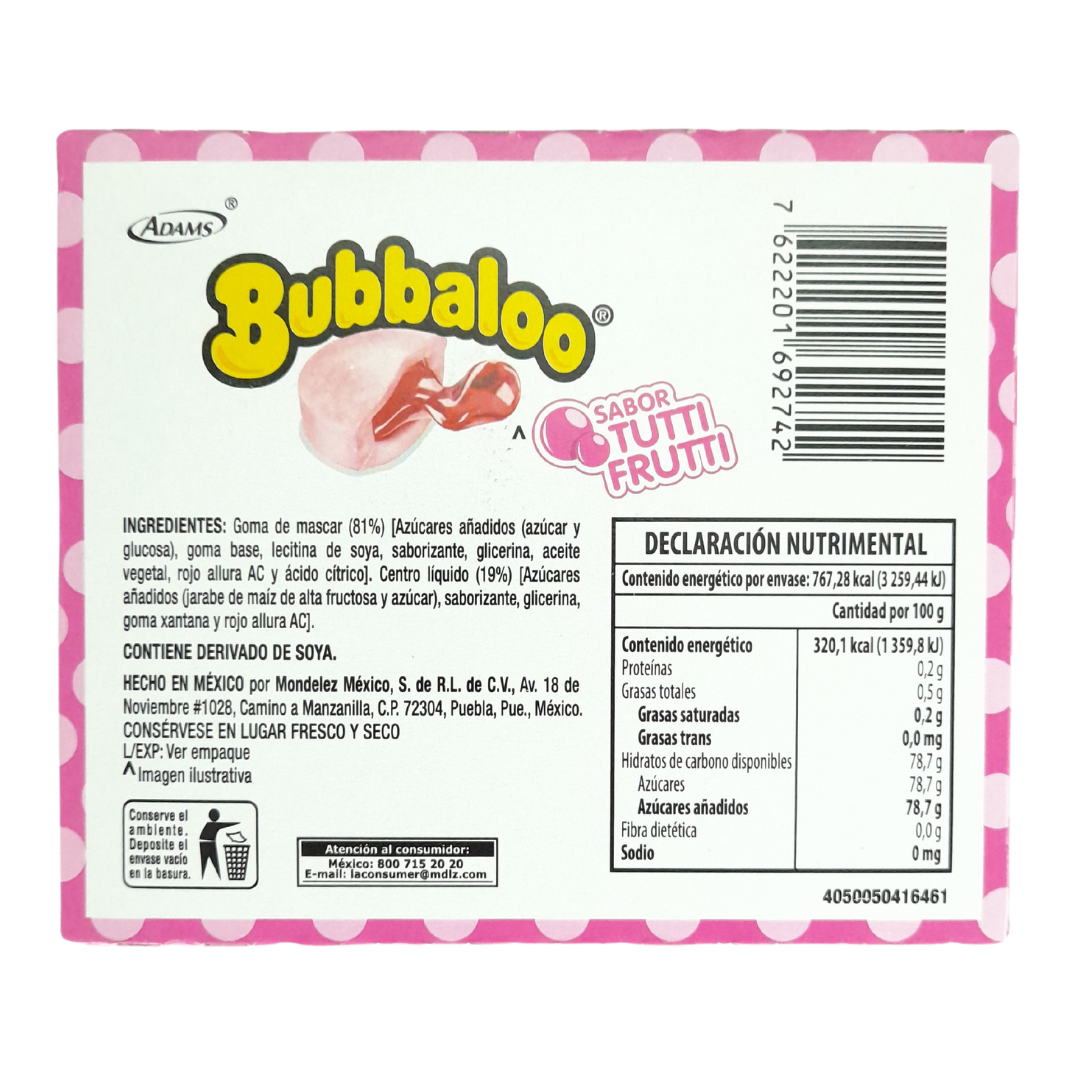 Chicle Bubbaloo Frutas 47pz | Adams | Dulcerías Y Abarroteras Vázquez