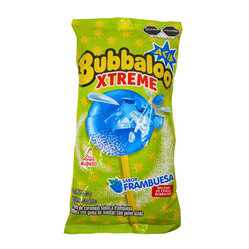 Adams Paleta Bubbaloo Xtreme Acid Frambuesa 20pz