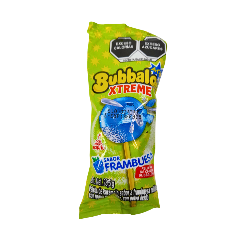 Adams Paleta Bubbaloo Xtreme Acid Frambuesa 20pz