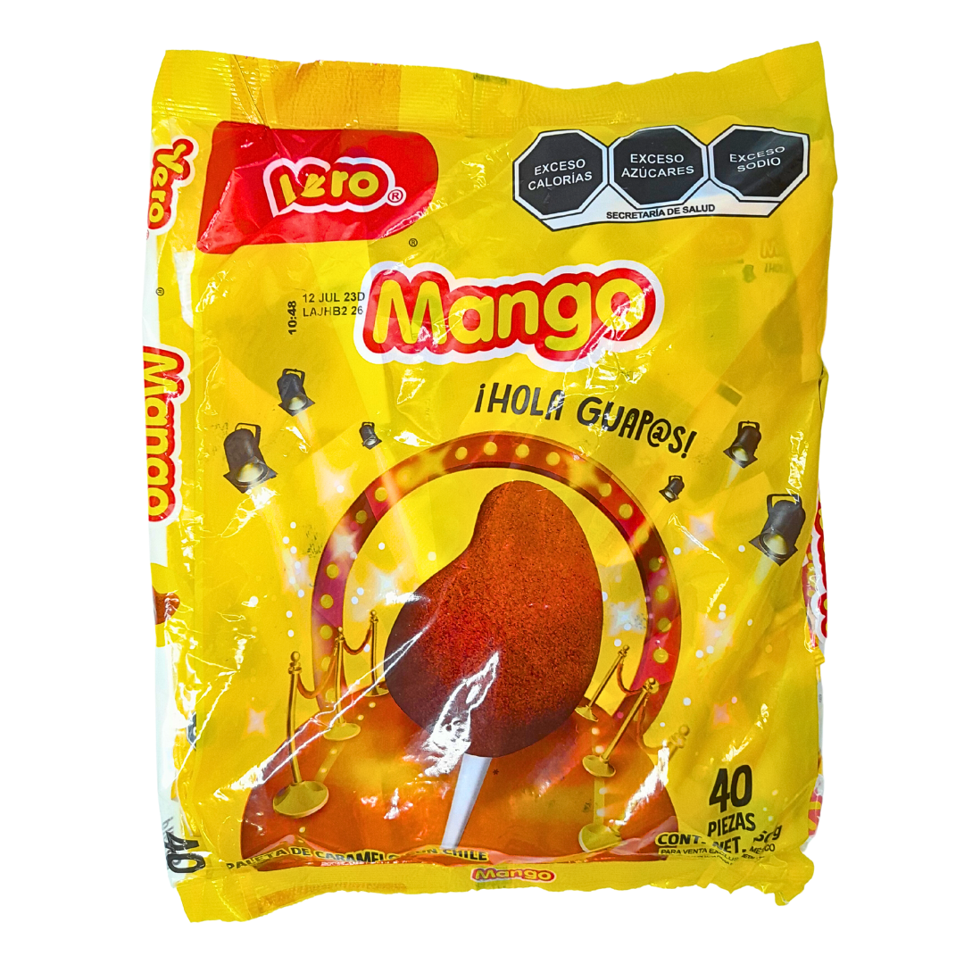 paleta de caramelo macizo sabor mango espolvoreada con chile vero