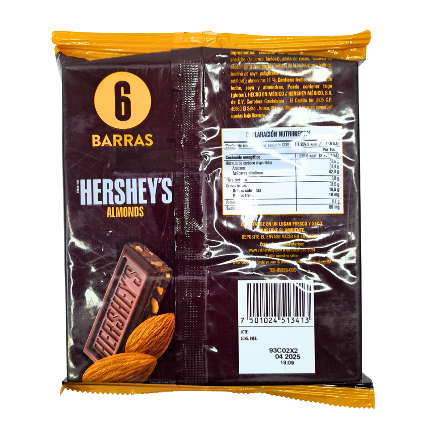 Hershey’s Barra Chocolate Con Almendras 38gr 6pz