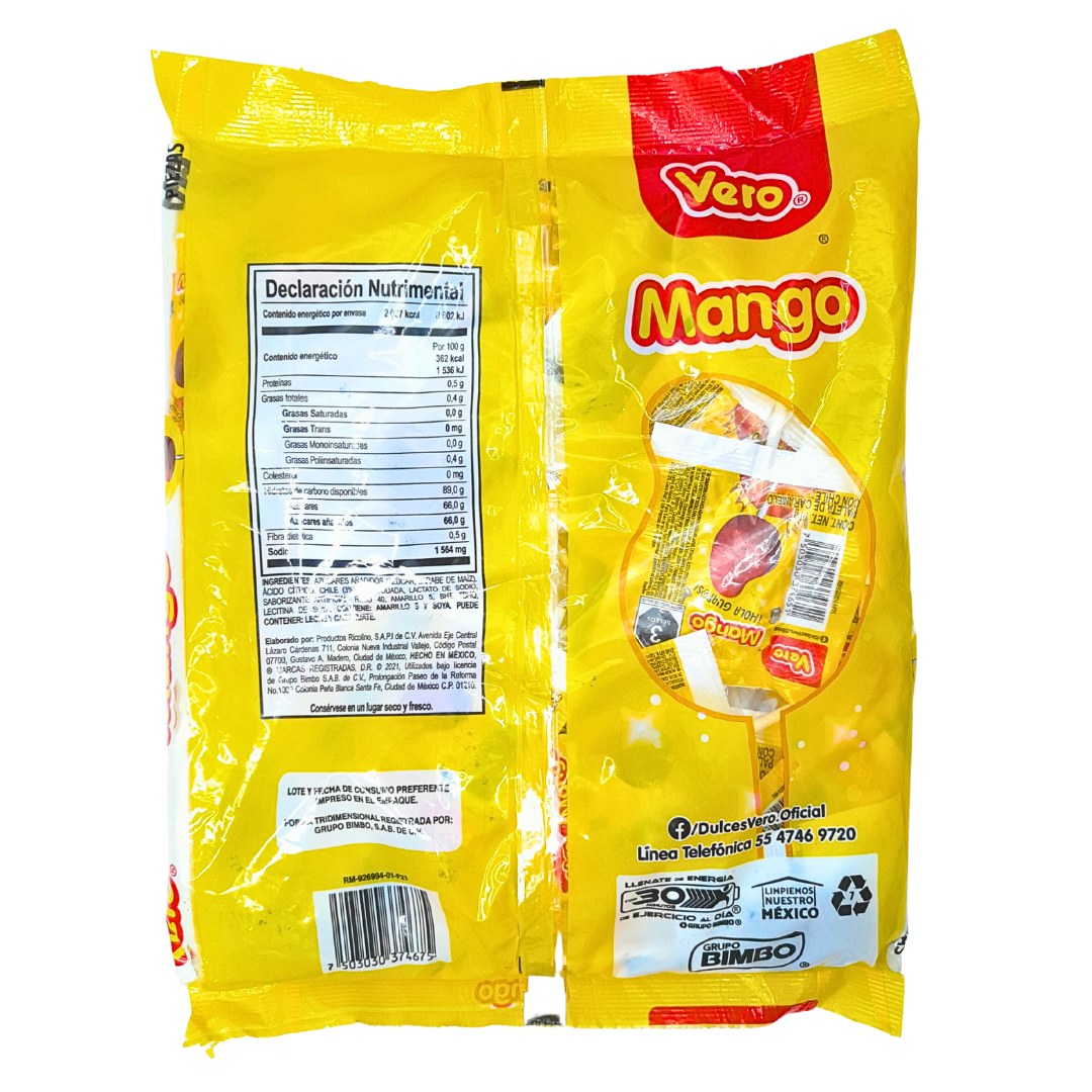 paleta de caramelo macizo sabor mango espolvoreada con chile vero