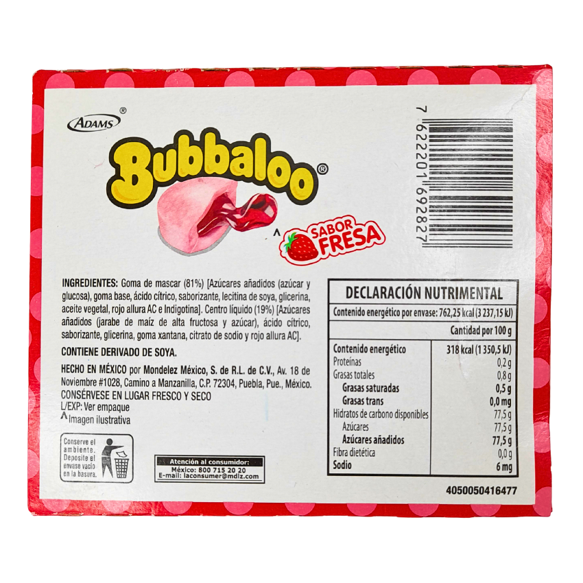 Chicle Bubbaloo Fresa 47pz | Adams | Dulcerías Y Abarroteras Vázquez