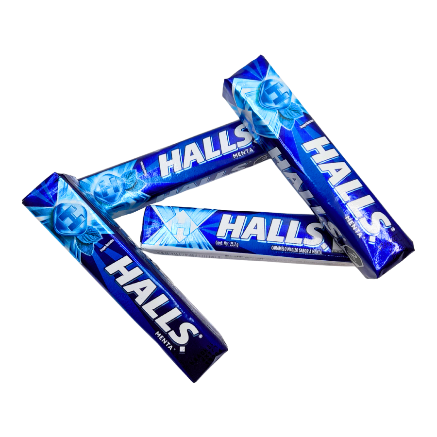 pastilla de caramelo macizo refrescante halls menta adams