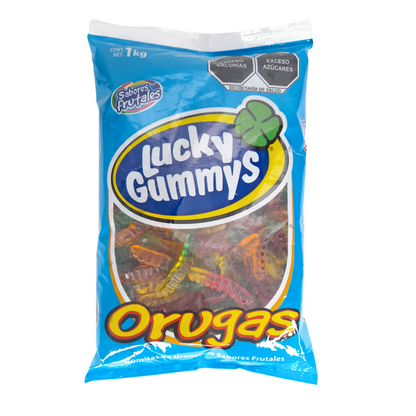 gomas de grenetina lucky gummy orugas sabores frutales