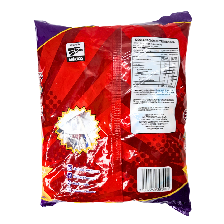 paleta de caramelo macizo sabor fresa enchilada Megatonas de chompys