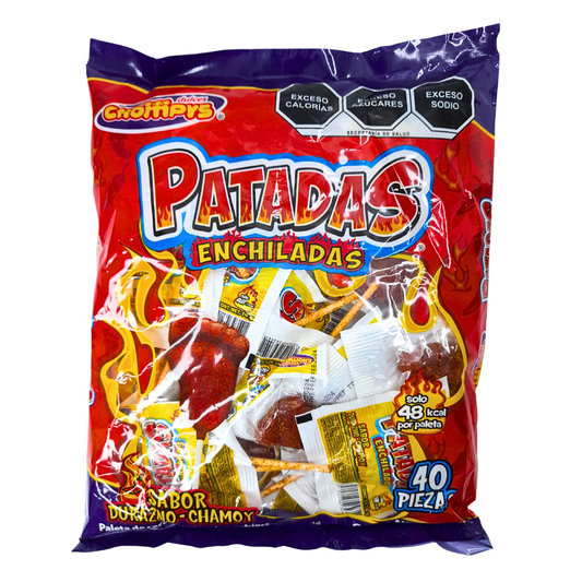 paleta de caramelo macizo sabor durazno enchilado patadas de chompys