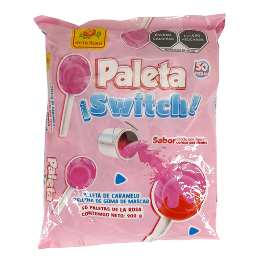 Paleta switch de la rosa caramelo macizo sabor chicle rellena con goma de mascar de cereza 