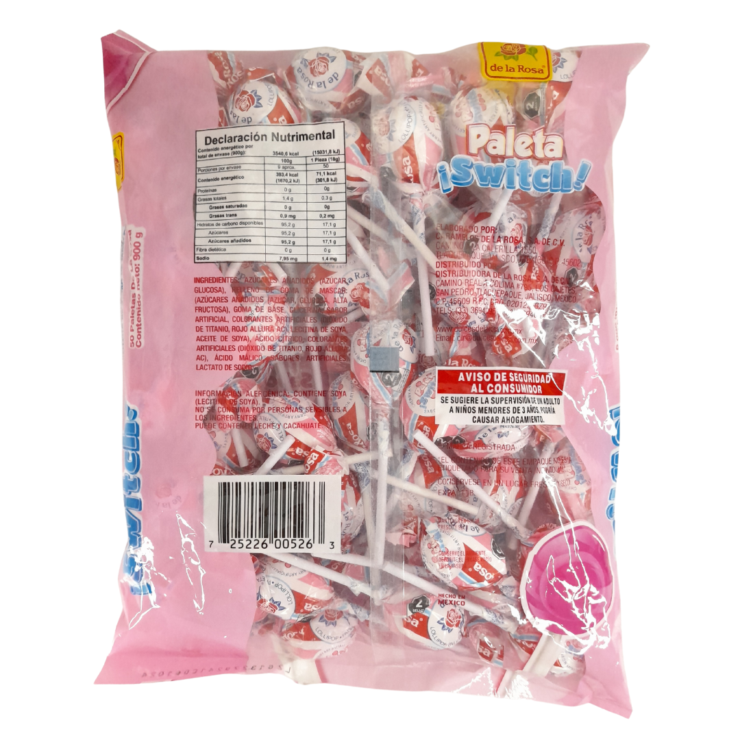 Paleta switch de la rosa caramelo macizo sabor chicle rellena con goma de mascar de cereza 