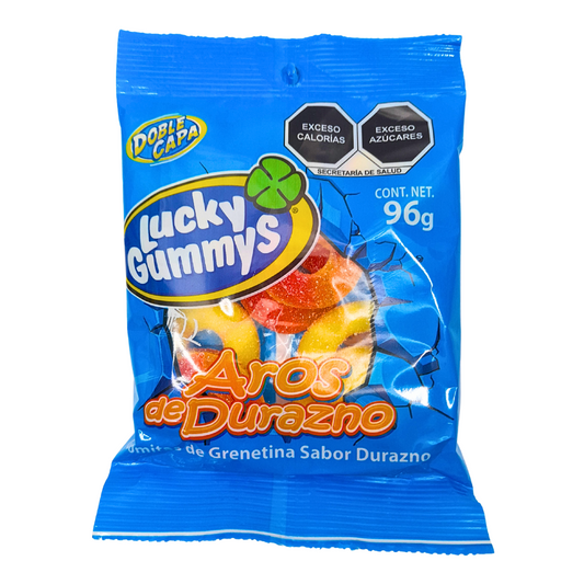 gomitas de grenetina con sabores frutales lucky gummy aros de durazno cuanda