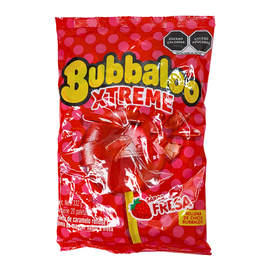 paleta de caramelo macizo rellena con goma de mascar bubbaloo xtreme adams
