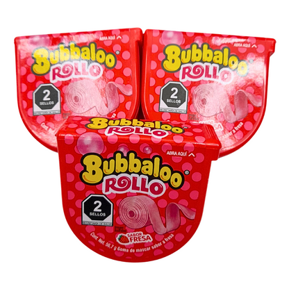 goma de mascar enrollada sabor fresa bubbaloo rollo adams