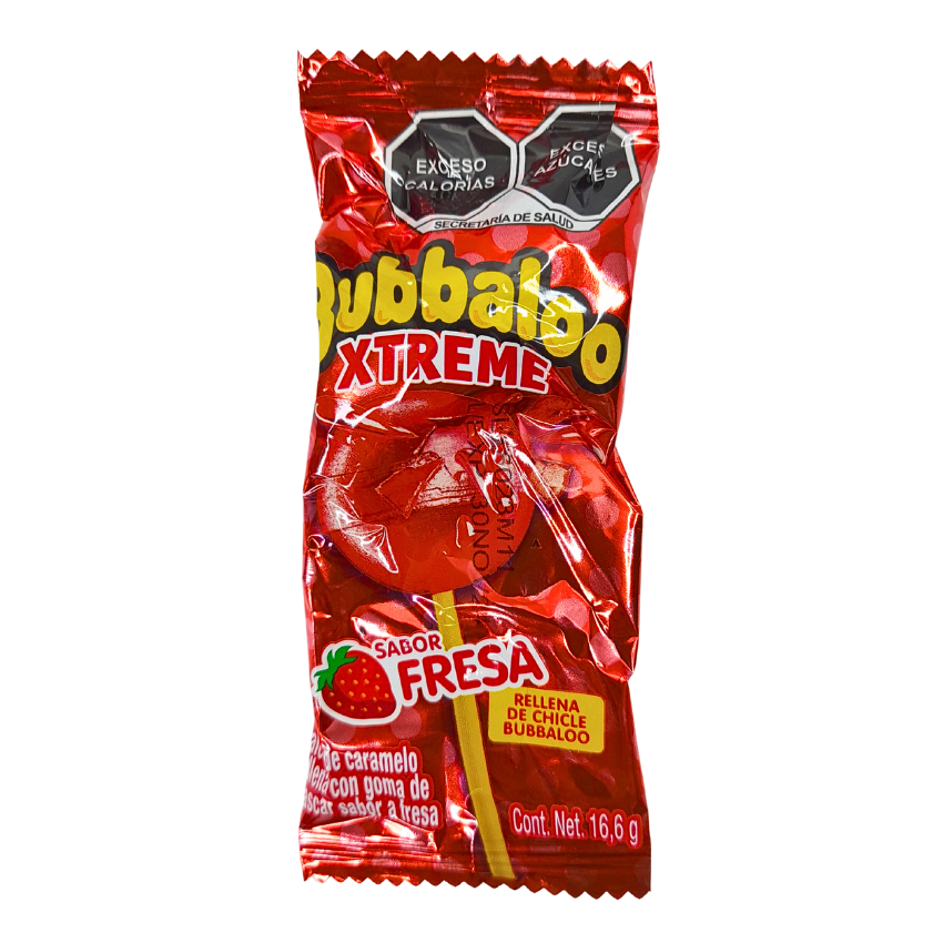 paleta de caramelo macizo rellena con goma de mascar bubbaloo xtreme adams