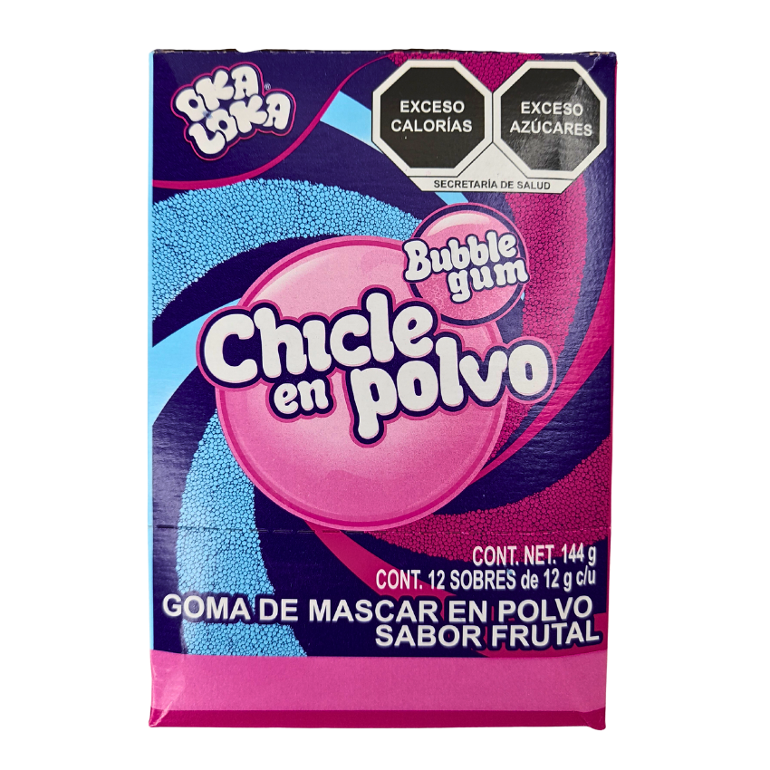 sobrecitos de chicle en polvo sabores frutales oka loka