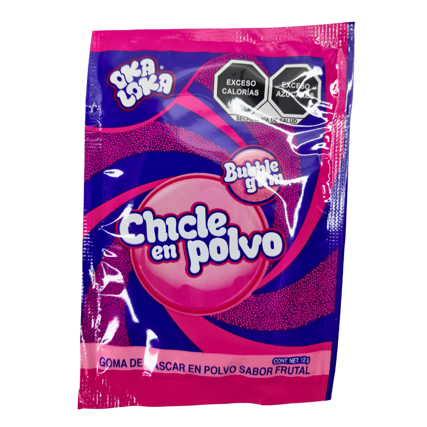 sobrecitos de chicle en polvo sabores frutales oka loka