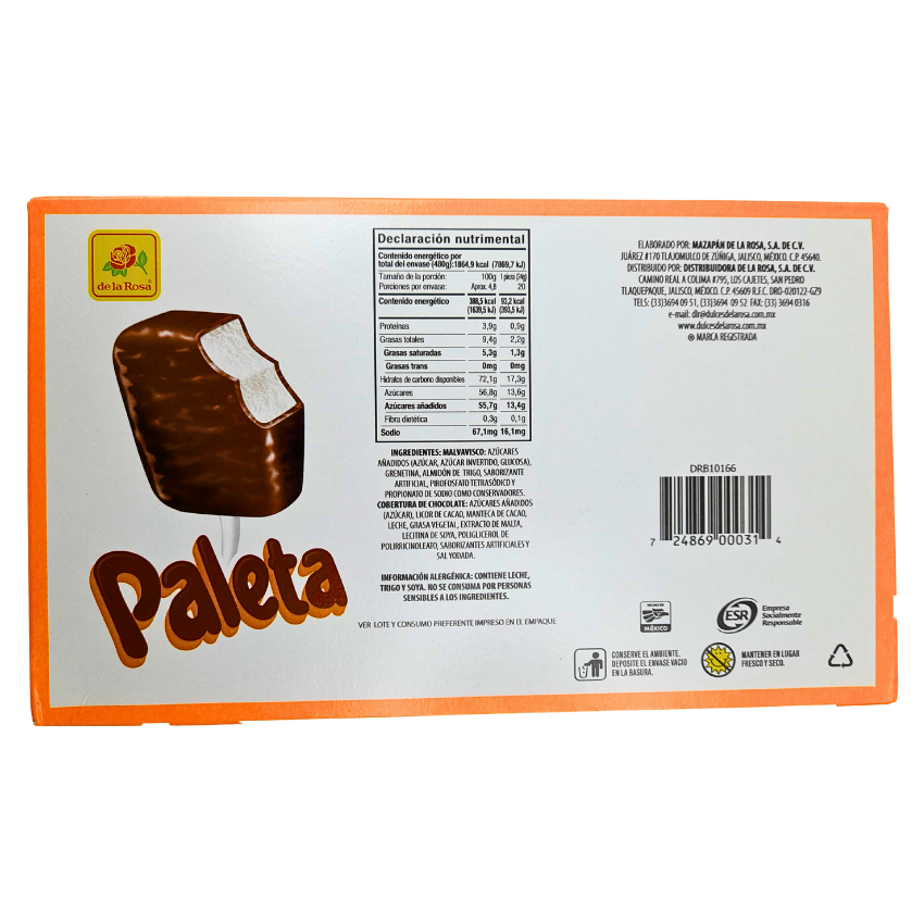 Paleta Malvavisco Chocolate de la Rosa 20pz