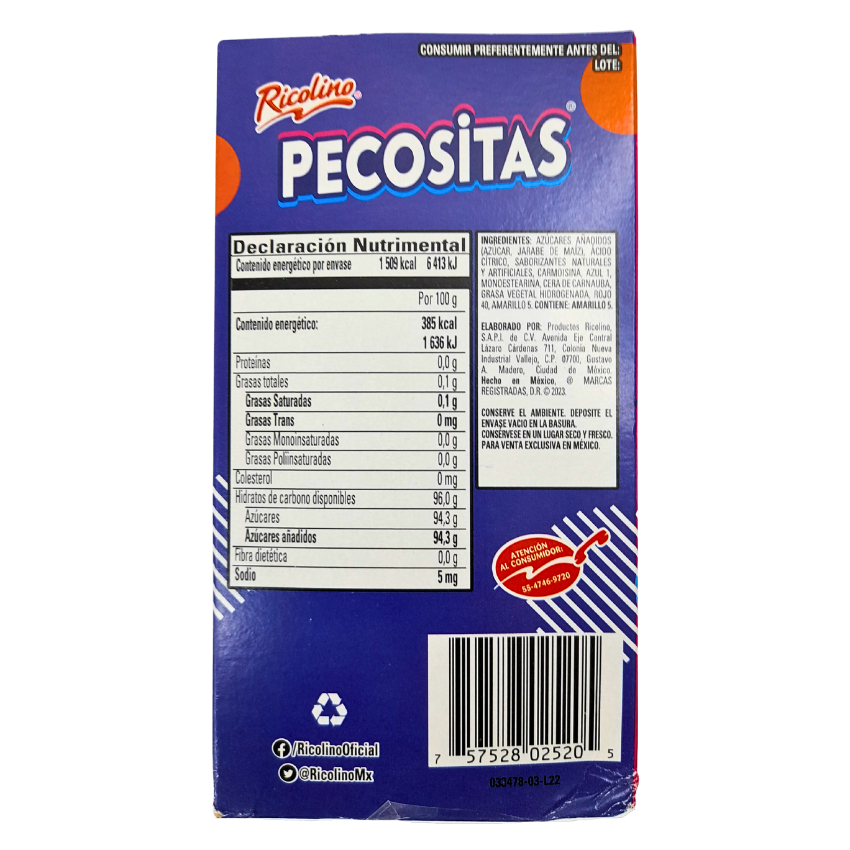 tubitos rellenos de caramelo contifitado acidulado pecositas de ricolino