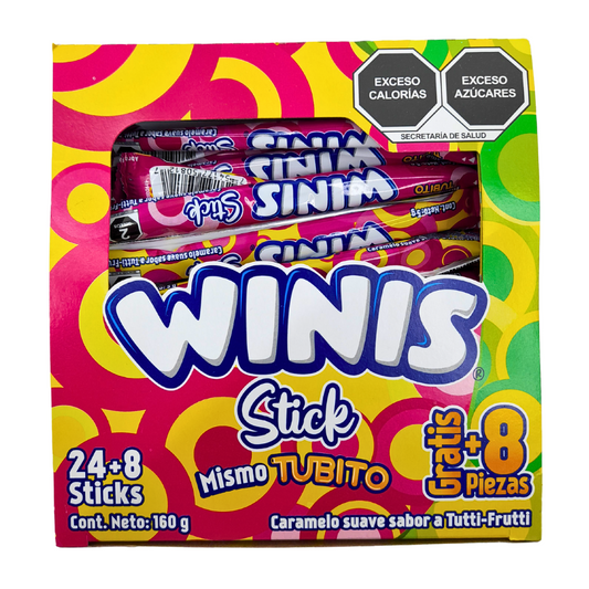 Winis Caramelo Suave Stick Tubo Tutti-Frutti 24pz