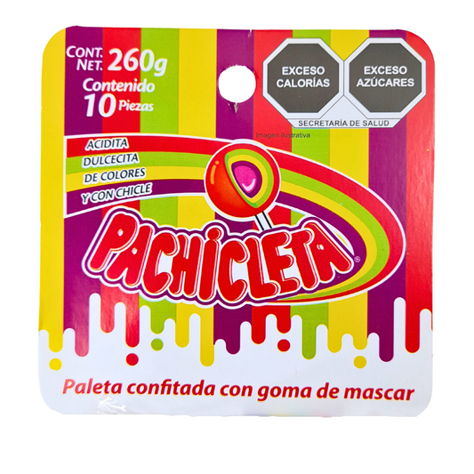 paleta confitada multi capa con goma de mascar y caramelo suave pachicleta