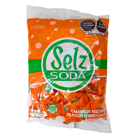 caramelo macizo sabor limón relleno con polvo efervescente selz soda anahuac