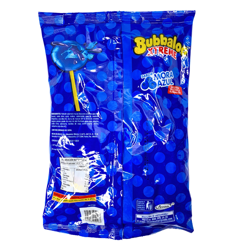 paleta de caramelo macizo con goma de mascar bubbaloo xtreme adams