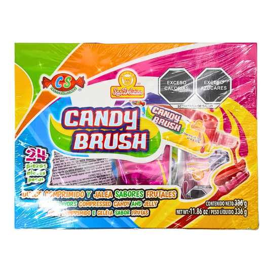 paleta de caramelo macizo con forma de cepillo y jalea con sabores frutales candy brush las delicias