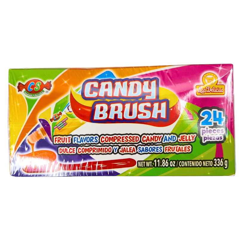 paleta de caramelo macizo con forma de cepillo y jalea con sabores frutales candy brush las delicias