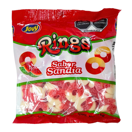 Gomitas de grenetina con sabor sadía acidulada rings sandía jovy