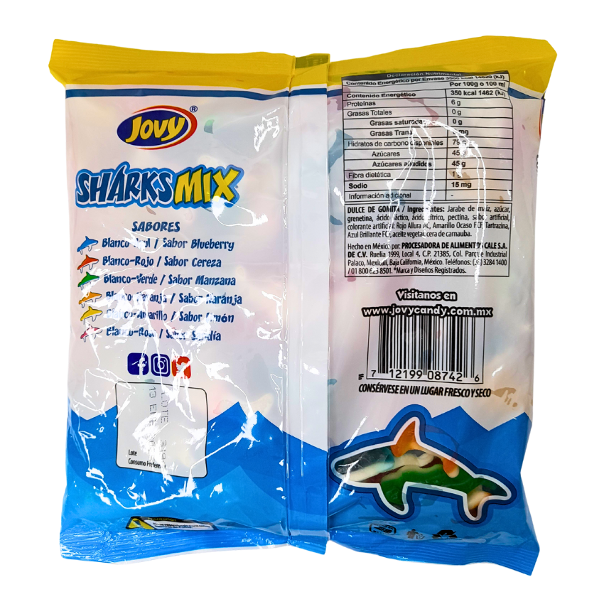 Gomitas de grenetina con sabores frutales acidulados sharks mix jovy