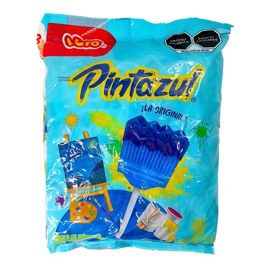 paleta de caramelo macizo sabor mora azul rellena de jalea pintazul vero