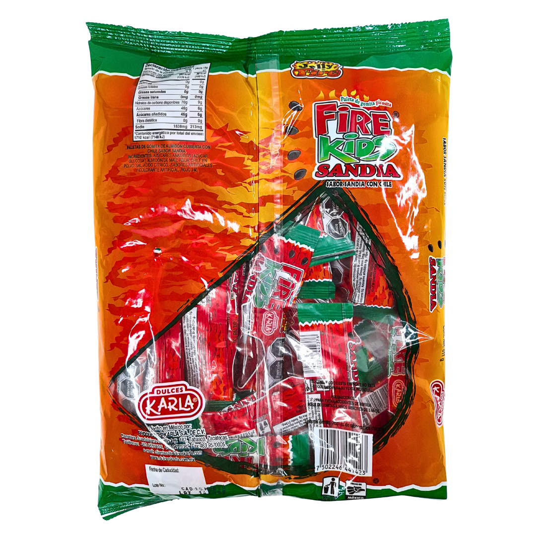 paleta de coma sabor sandía picante fire kids karla