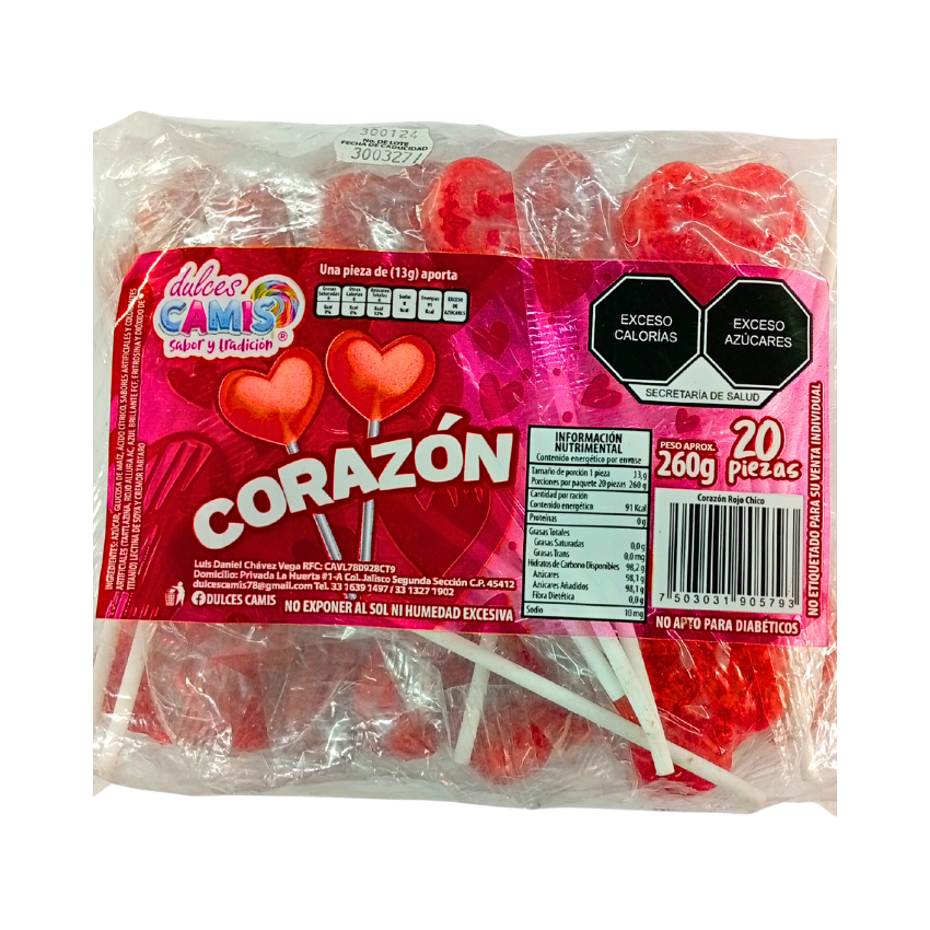 Dulces Camis Paleta de Corazón 260g 20p