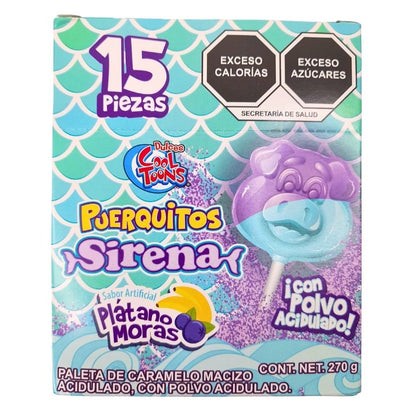 Cool Toons Paleta Puerquitos Sirena 15pz