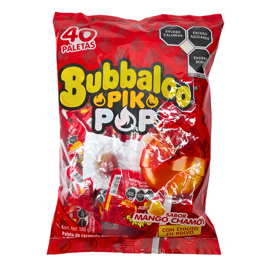 Adams Paleta Bubbaloo Pik-Pop Mango Chamoy 40pz