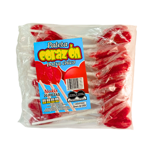 Nokis Paleta Corazón Rojo Chico 20 pz