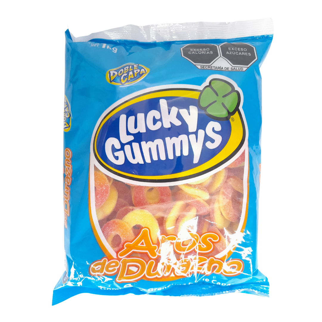 gomas de grenetina lucky gummy aros de durazno